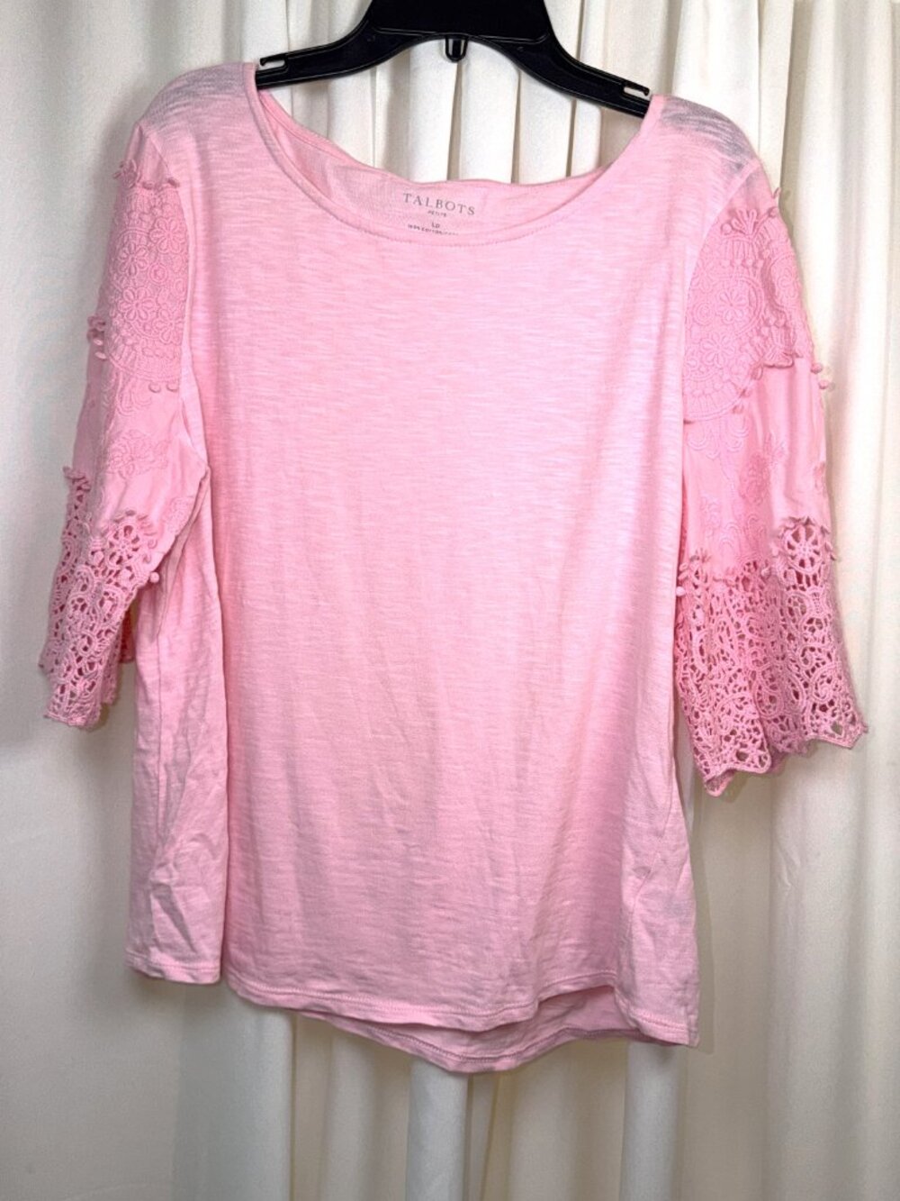 Women's Talbots Petites Pink Cotton Lace 3/4 Sleeve Top Size LP